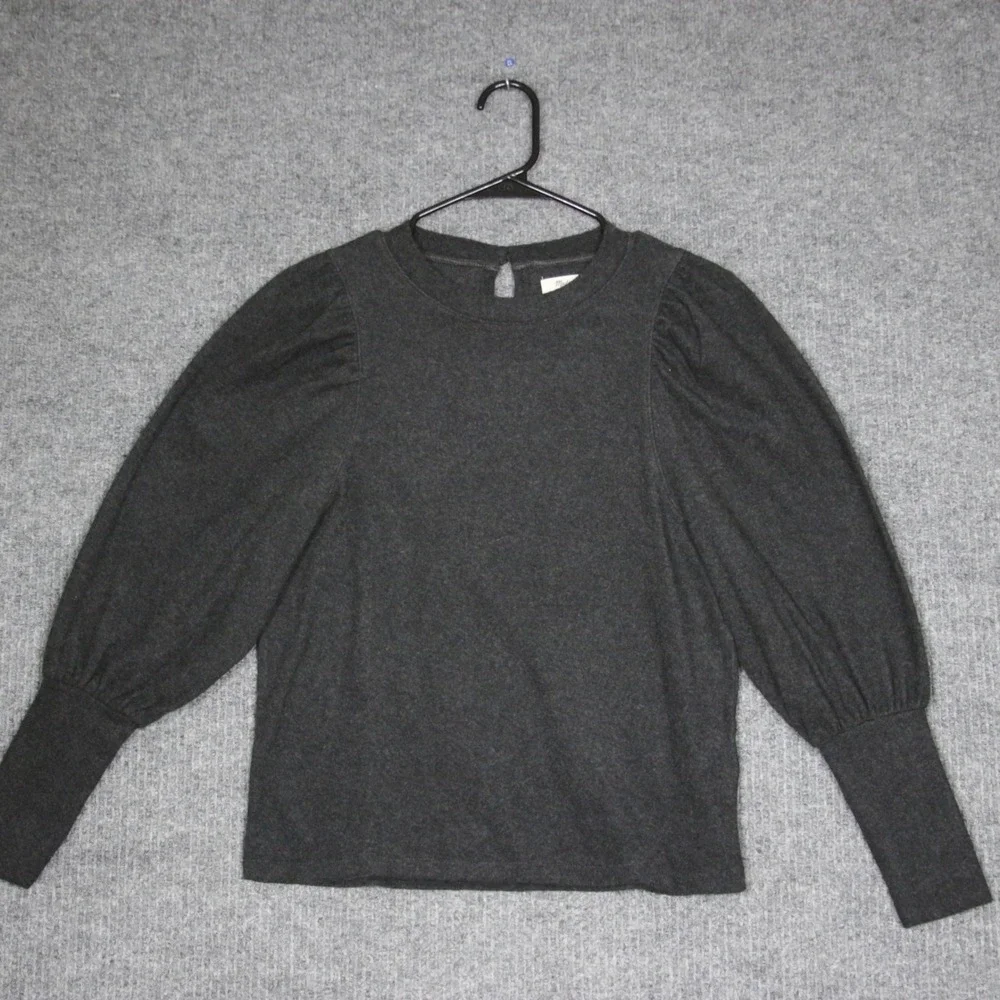Madewell Dark Gray Puff Sleeve Crewneck‎ Top XS Made in Philippines
